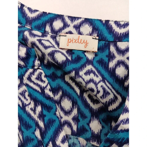 Pixley Geometric Printed Retro Hippie Preppy Y2k 3/4 Sleeve V Neck Tunic Blue... - Picture 5 of 9